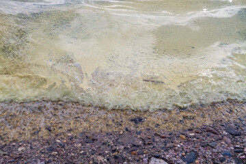 Water contaminated with sewage and waste in a reservoir, river, lake, sea