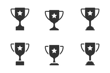 Trophy cup icons set. Champions cup solid black line icons. Flat vector illustration.