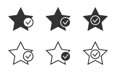 Top business rating icon set. Star favorite sign icon with tick sign. Review symbol. Vector illustration.
