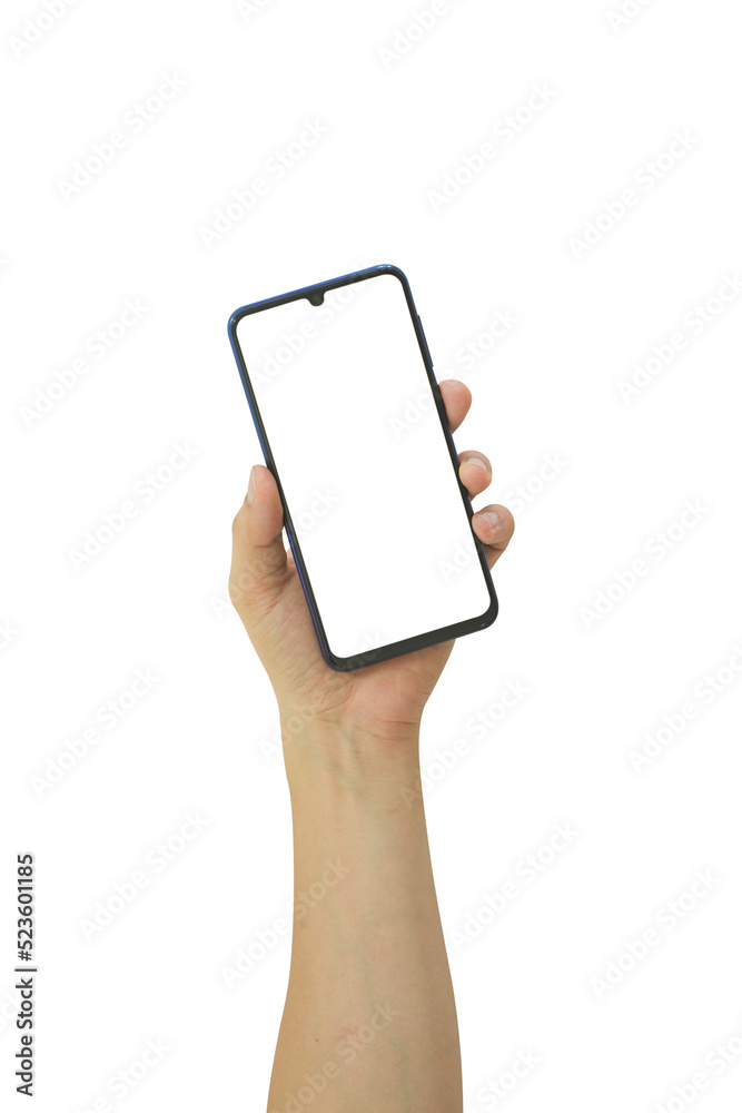 Canvas Prints hand holding smart phone with white blank screen isolated on transparent background - png format.