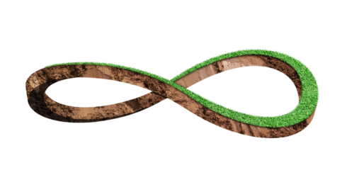 Earth and green grass in form of infinity symbol, isolated on transparent background - PNG format.