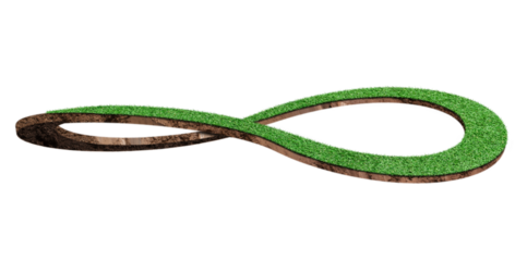 Earth and green grass in form of infinity symbol, isolated on transparent background - PNG format.