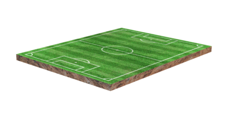 Green grass soccer or football field isolated on transparent background - PNG format.
