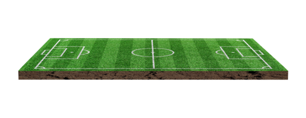 Green grass soccer or football field isolated on transparent background - PNG format.