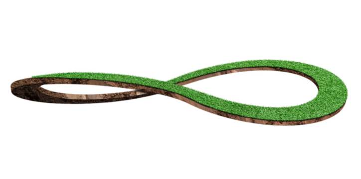 Earth and green grass in form of infinity symbol, isolated on transparent background - PNG format.