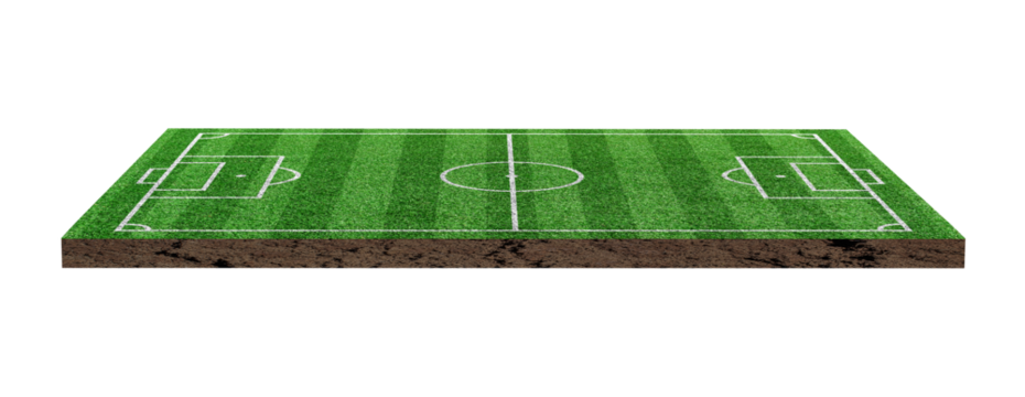 Green grass soccer or football field isolated on transparent background - PNG format. - Powered by Adobe