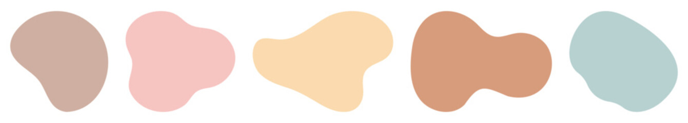 Set of liquid blob shapes set in pastel colors. Hand drawn fluid geometric forms. Vector illustration