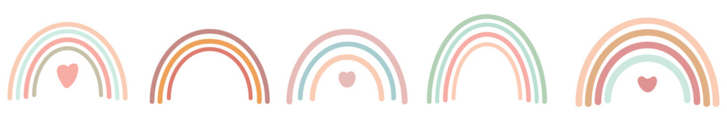 Set of pastel rainbows. Vector illustrations