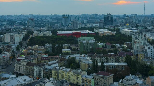 Evening view of historical center of Kiev city, Ukraine. time-lapse 4k video