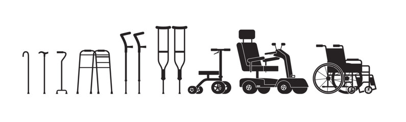 Fototapeta na wymiar Set of orthopedic equipment for helping disabled people flat style
