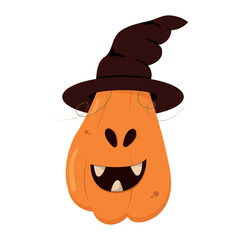 Vector pumpkin in a witch costume for Halloween. Happy Halloween