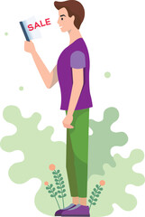 Man watch sales in smartphone 100% vector, made according to the sketch, suitable for the site or print, let this image be useful for you