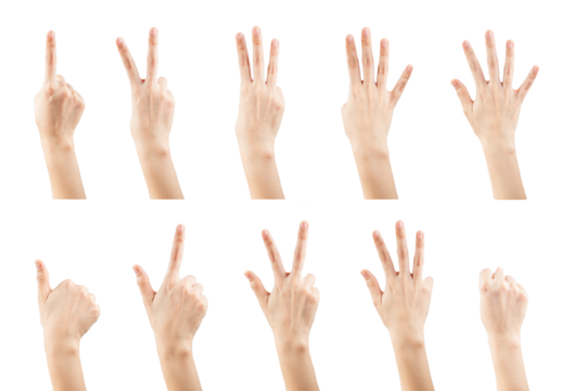 Set female hands gestures making a numbers