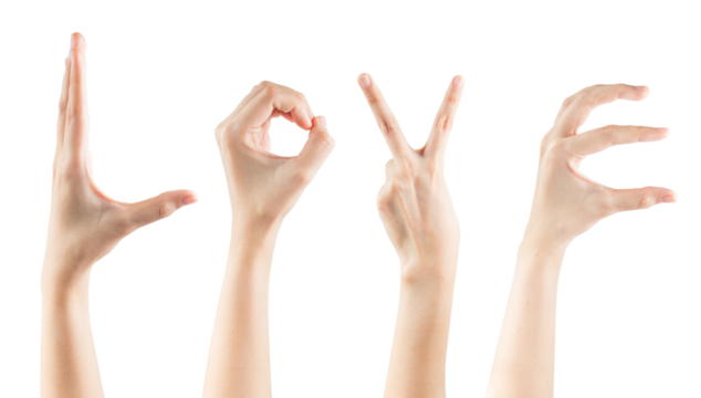 Set female hands gestures making word LOVE - Powered by Adobe