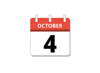 October, 4th calendar icon vector
