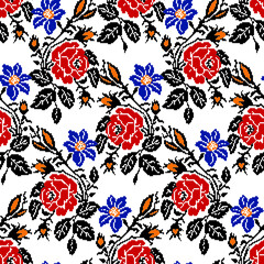 Embroidered Seamless Pattern of Ukrainian Ornament	