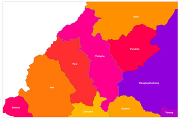Obraz premium Thimpu State of Bhutan detailed vector map illustration , Capital of Bhutan vector map , Border of China with Thimpu