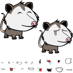 little opossum character cartoon. kawaii expressions set pack, vector format