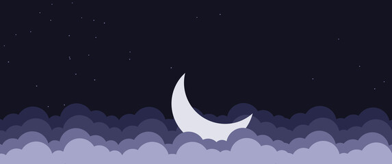 Obraz na płótnie Canvas Night vibes with stars and moon vector illustration, night vibes illustration, night sky, perfect for background, backdrop, wallpaper, desktop background, presentation template, card background.