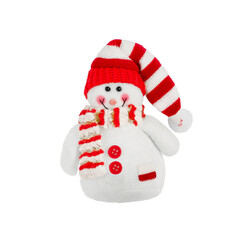 Snowman in a red hat and with a scarf isolated on a white background