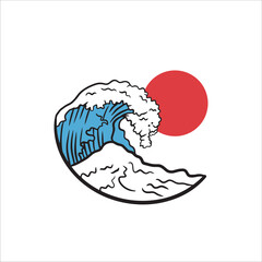 Great Japan oriental wave line art style vector illustration isolated on white background.