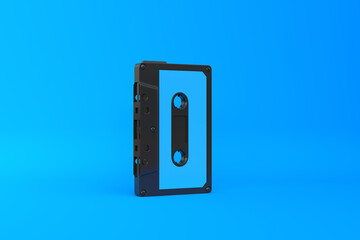 Fototapeta na wymiar Vintage audio tape cassette on a blue background. Front view with copy space. 3d rendering illustration