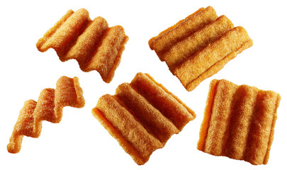 wavy crispy chips. Isolated on background. 3d illustration