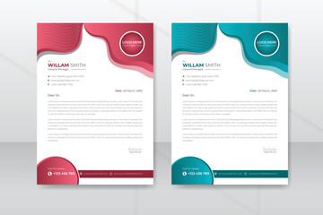 Corporate creative and clean letterhead design template, color variety bundle, minimalist style, A4 flyer layout, white concept background