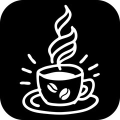 Funny coffee cup for morning caffeine kick. Logo design, poster print decoration for cafe, restaurant menu. Simple silhouette vector illustration.