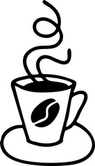 Funny coffee cup for morning caffeine kick. Logo design, poster print decoration for cafe, restaurant menu. Simple silhouette vector illustration.