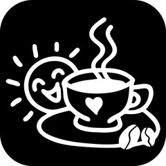 Funny coffee cup for morning caffeine kick. Logo design, poster print decoration for cafe, restaurant menu. Simple silhouette vector illustration.