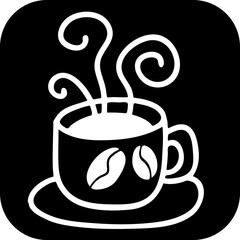 Funny coffee cup for morning caffeine kick. Logo design, poster print decoration for cafe, restaurant menu. Simple silhouette vector illustration.