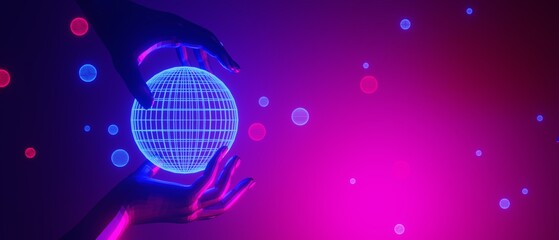 robot hand, abstract backgound video game of esports scifi gaming cyberpunk, vr virtual reality simulation and metaverse, scene stand pedestal stage, 3d illustration rendering, futuristic neon glow © issaronow