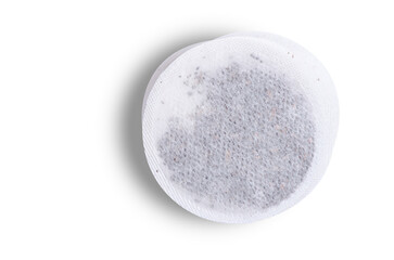 Round tea bags on white background isolation, top view