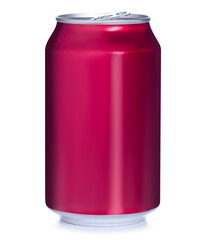Red pink can of soda on white background isolation