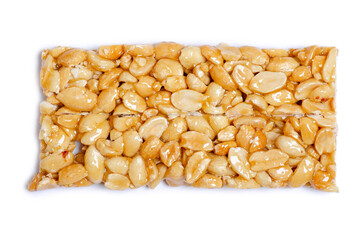 Kozinaki with peanuts on white background isolation, top view