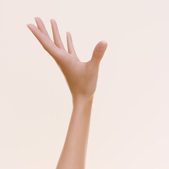 Hand reach out to the side, catch hand gesture, presentation beauty product or jewelry, 3d rendering concept