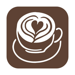 Funny coffee cup for morning caffeine kick. Logo design, poster print decoration for cafe, restaurant menu. Simple silhouette illustration.