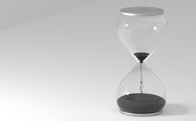 Hourglass with black sand on white background