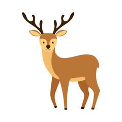 Cute deer with horns. Hand drawn cartoon character. Isolated vector illustration. 