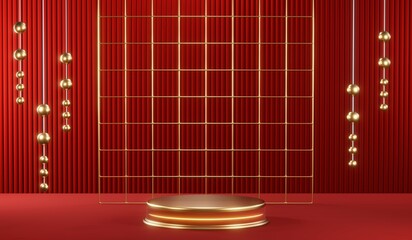 3D rendering of blank product background for cream cosmetics Modern red podium background
