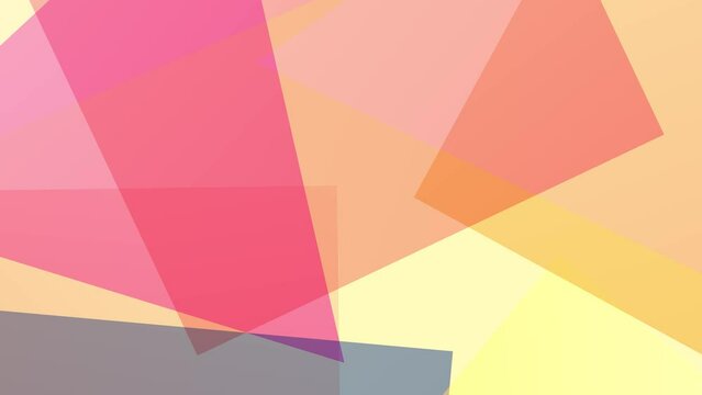 Looped animated abstract background of translucent colored geometric shapes.