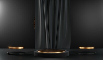 3D rendering of blank product background for cream cosmetics Modern black podium background