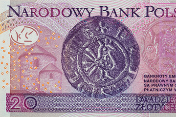 Reverse of 20 polish zloty banknote - obrazy, fototapety, plakaty