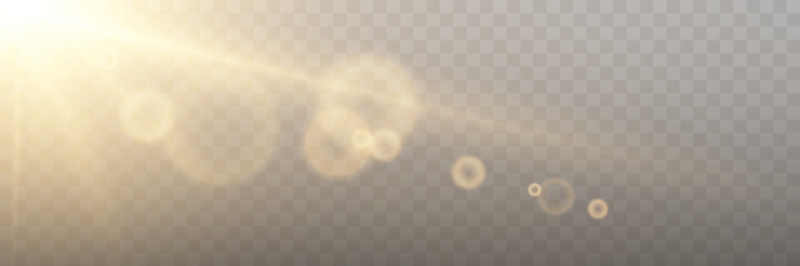 Sunlight rays effect. Sun glare with circles on transparent background. Stock royalty free vector illustration