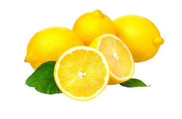 Lemon with leaves on white