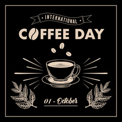 Coffee international day template background poster design hand drawing style