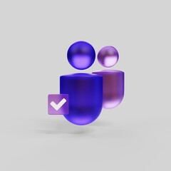 Frosted glass icon with two internet users. Stylization of a dialogue between two persons. 3d rendering.