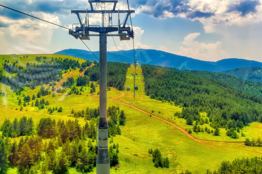 Aerial view over landscape from Gold Gondola at Zlatibor, Serbia.