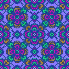 Seamless pattern flower with mandala, vintage decorative elements, vintage decorative elements illustration, Ethnic mandala with colorful tribal ornaments